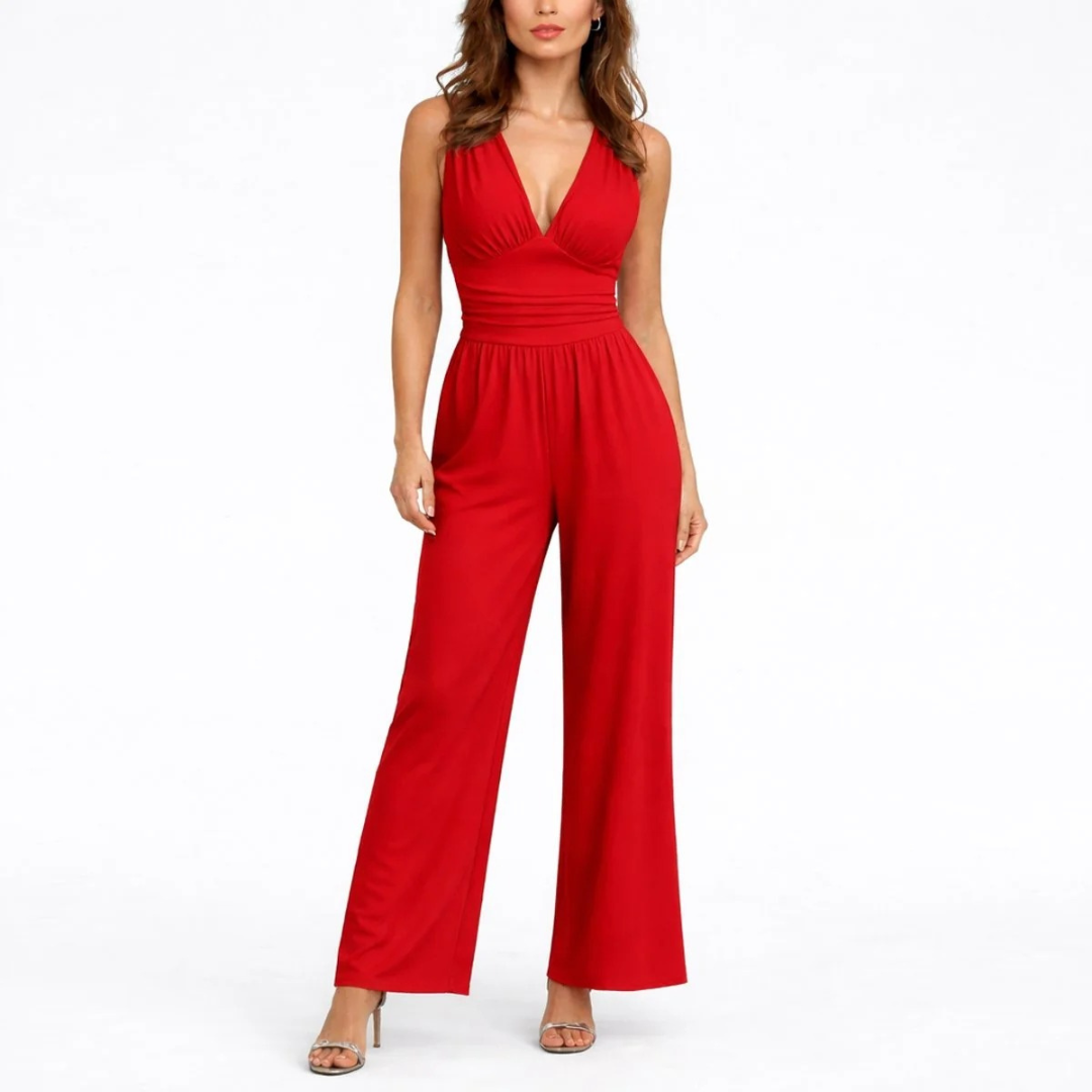 Greta | Damen Elegante Jumpsuit mit V-Ausschnitt