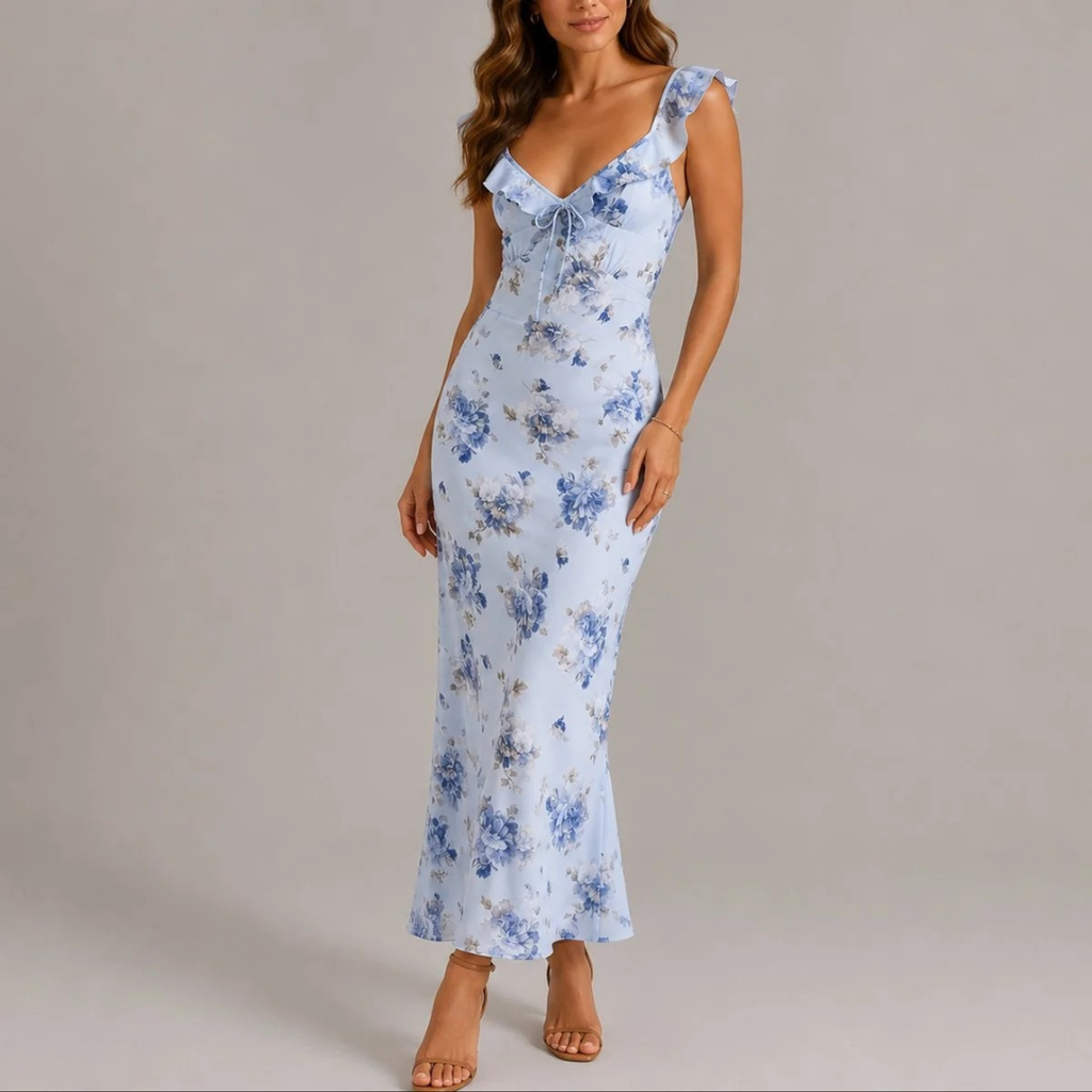 Greta | Damen Herbst Maxikleid für Hochzeitsgäste mit Blumenmuster