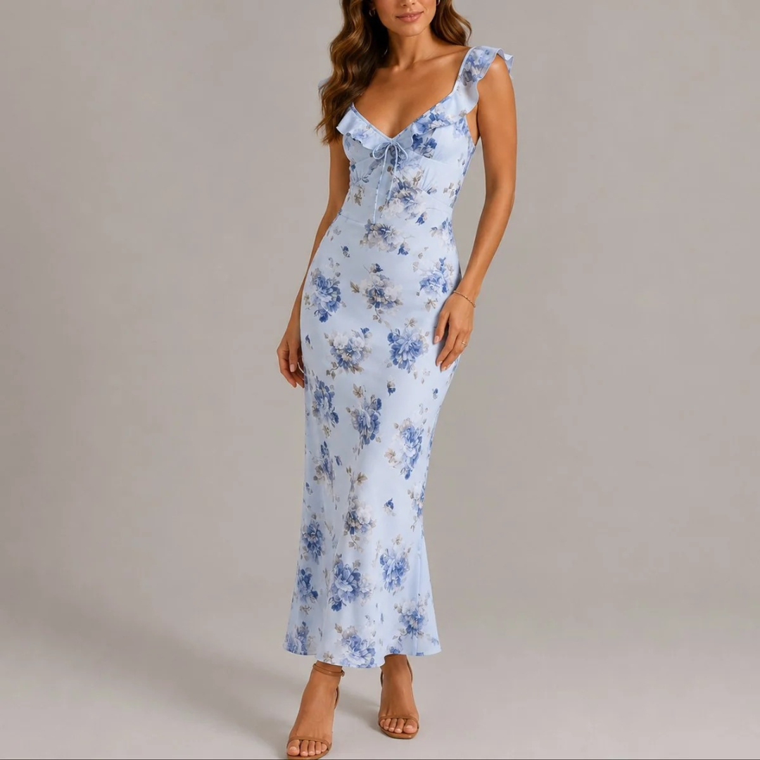 Greta | Damen Herbst Maxikleid für Hochzeitsgäste mit Blumenmuster