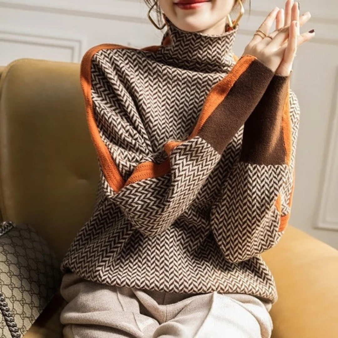Greta | Damen Rollkragenpullover mit Muster und weitem Schnitt