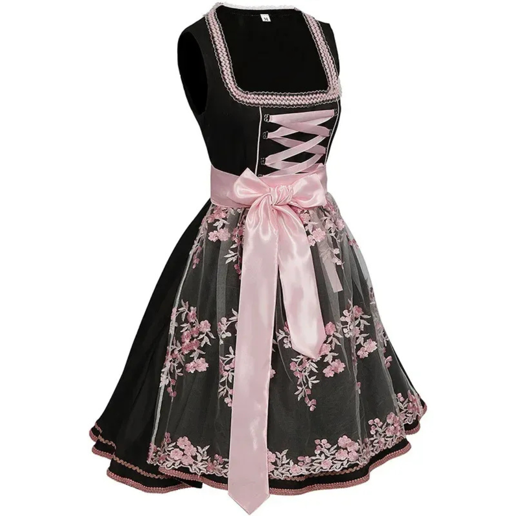 Greta | Damen Schwarzes Blumen Oktoberfest Dirndl