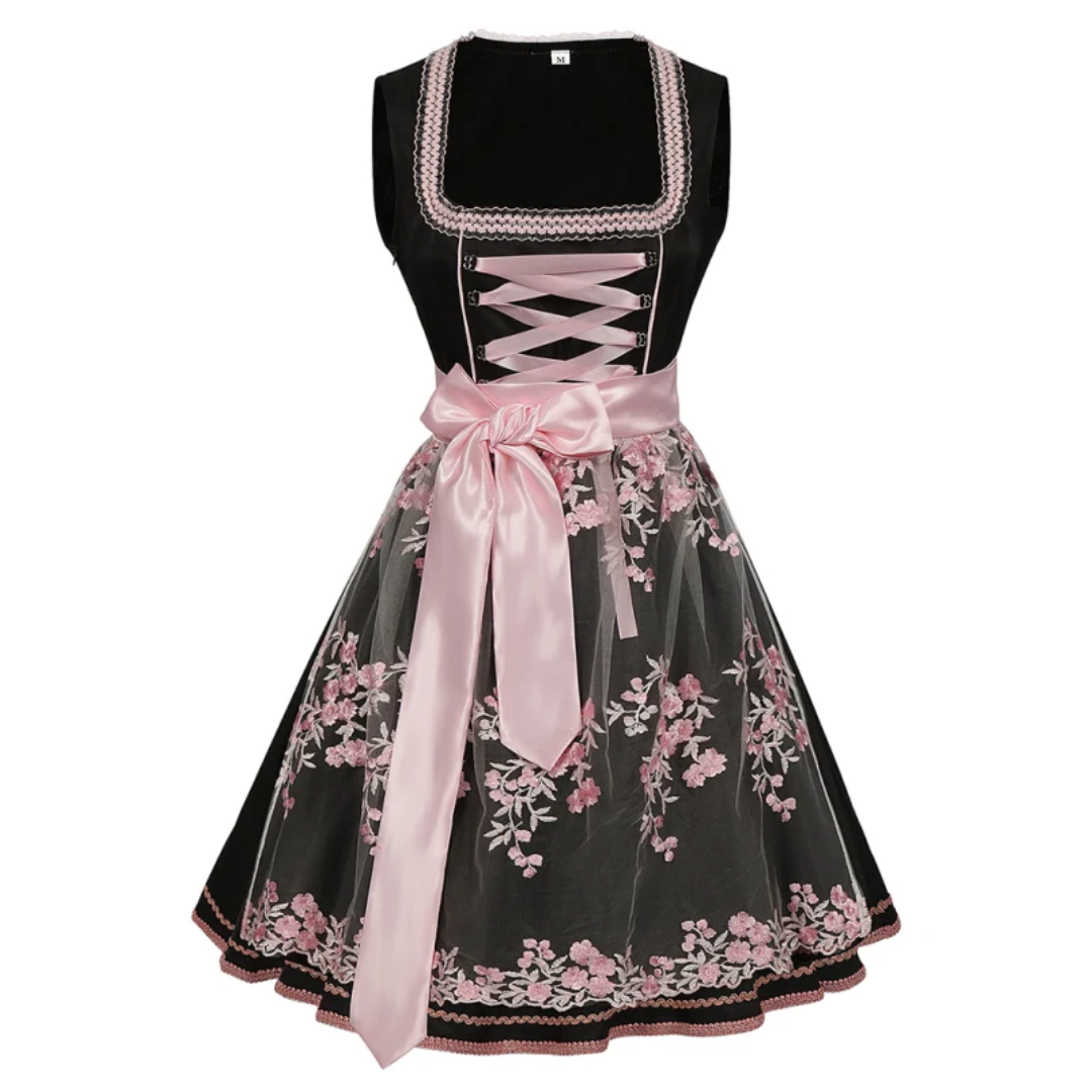 Greta | Damen Schwarzes Blumen Oktoberfest Dirndl