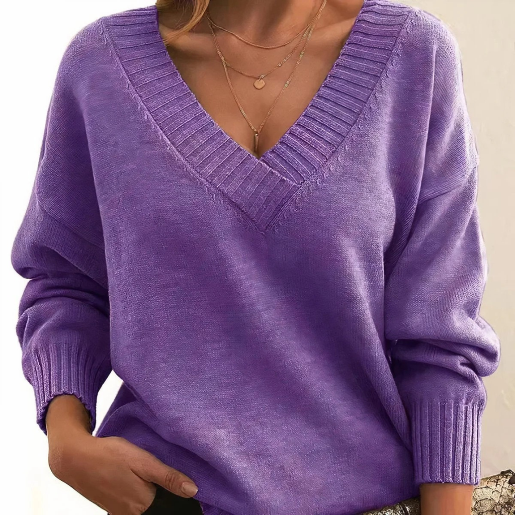 Greta | Damen Strick Pullover mit V-Ausschnitt