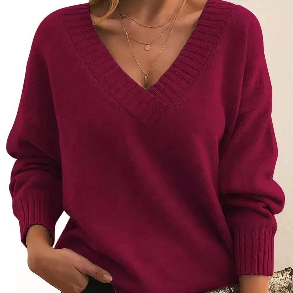 Greta | Damen Strick Pullover mit V-Ausschnitt