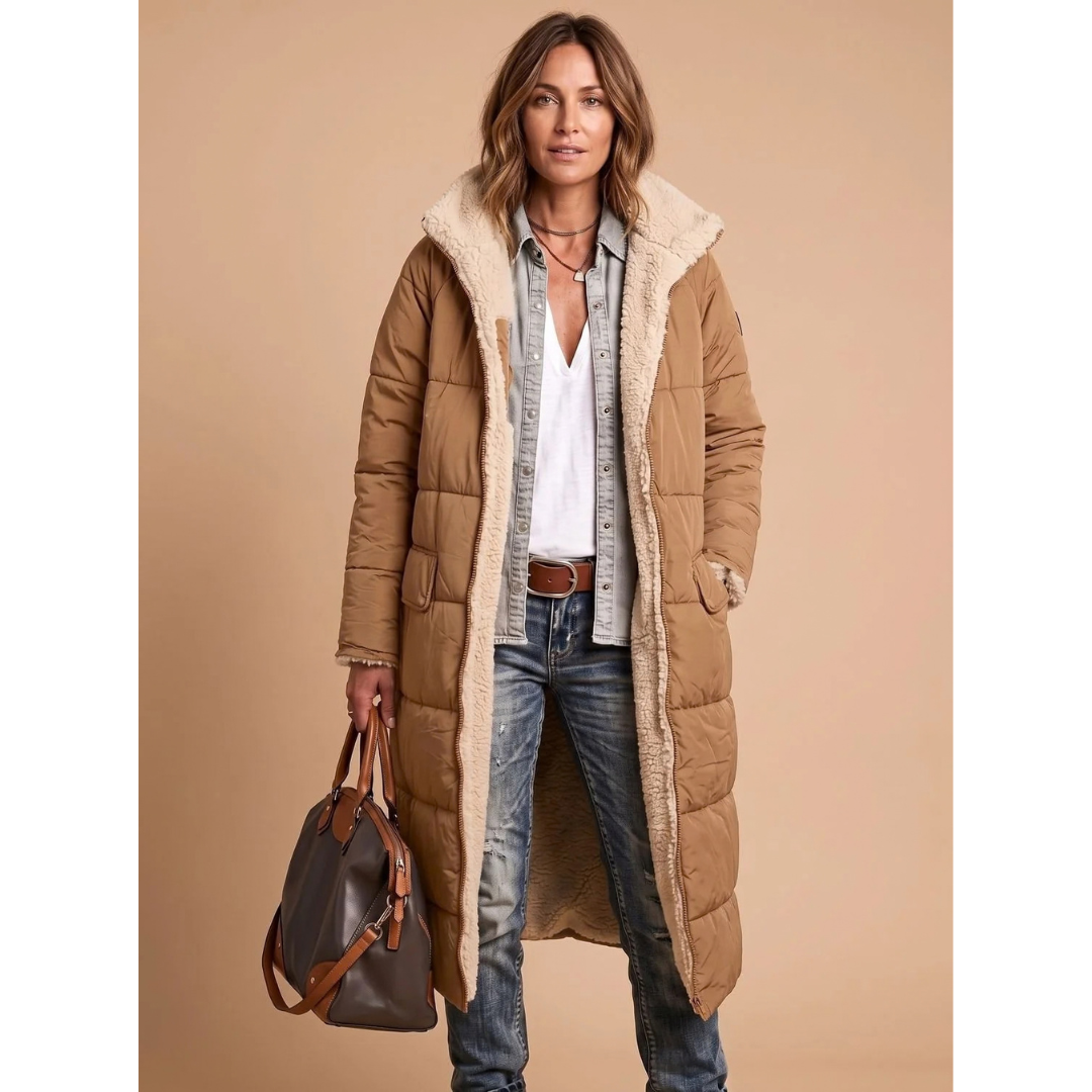 Gretel | Damen Lange Winterjacke mit Teddy Design