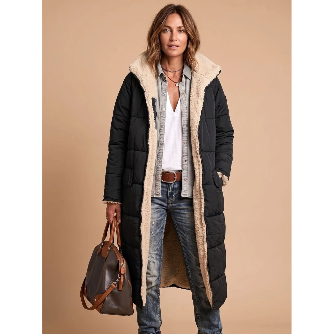 Gretel | Damen Lange Winterjacke mit Teddy Design