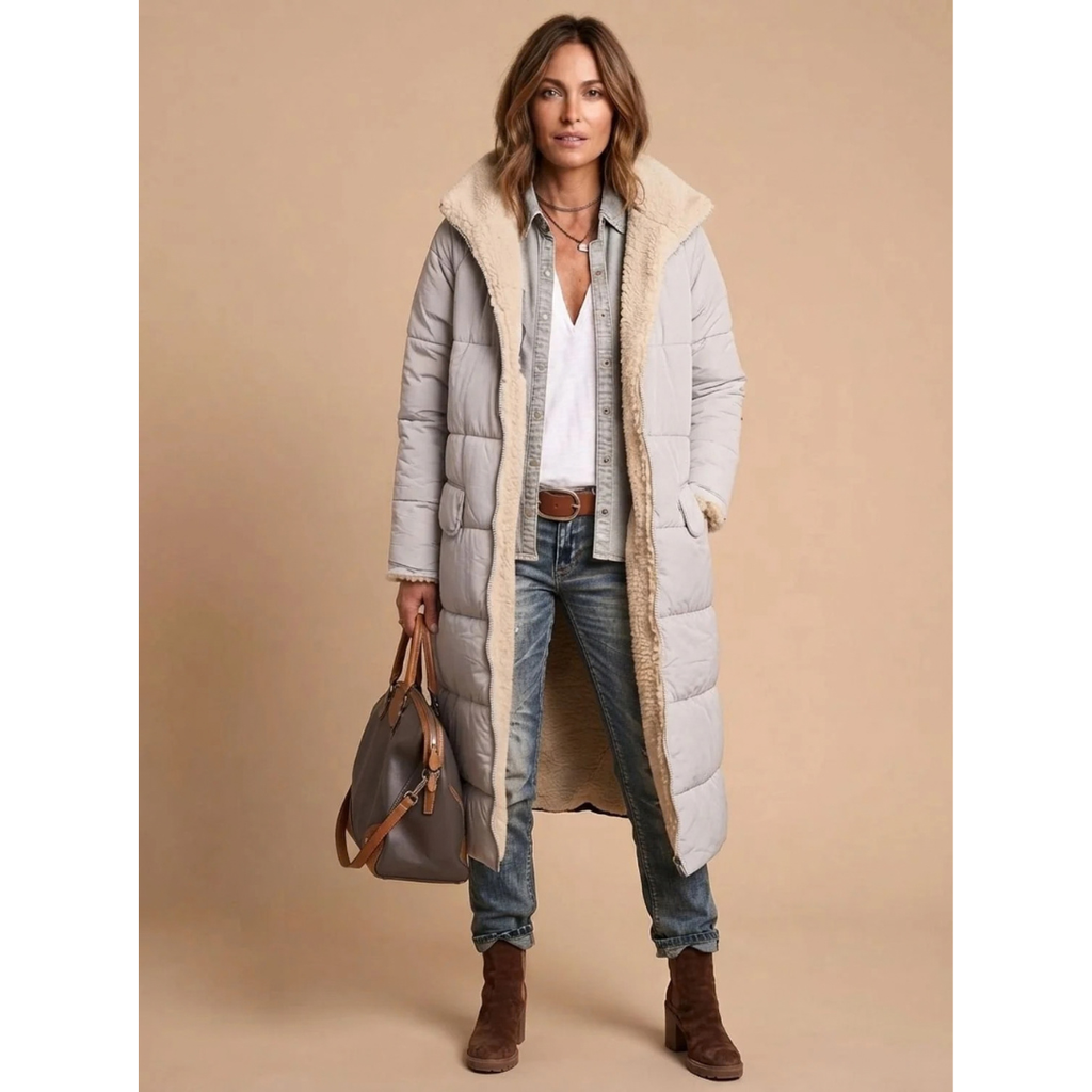 Gretel | Damen Lange Winterjacke mit Teddy Design