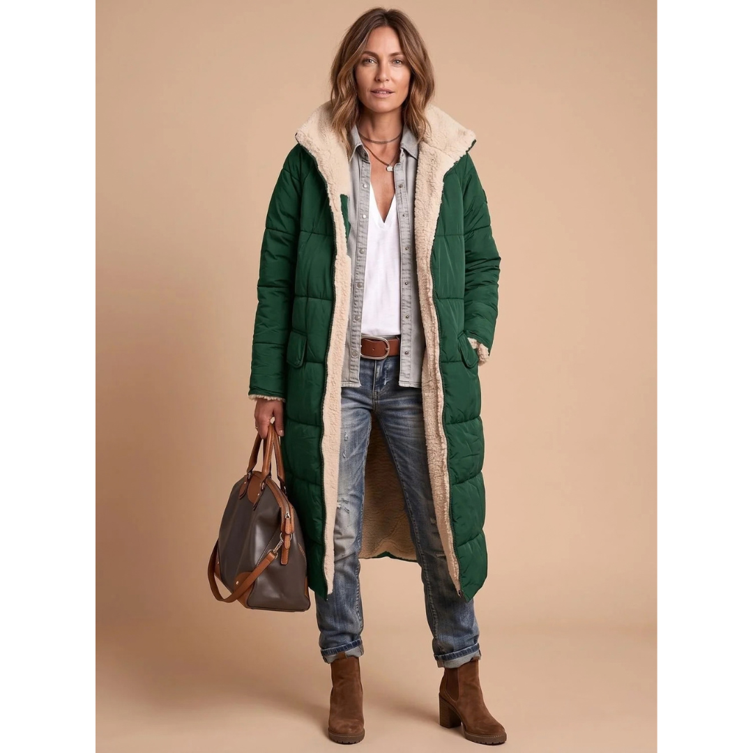 Gretel | Damen Lange Winterjacke mit Teddy Design