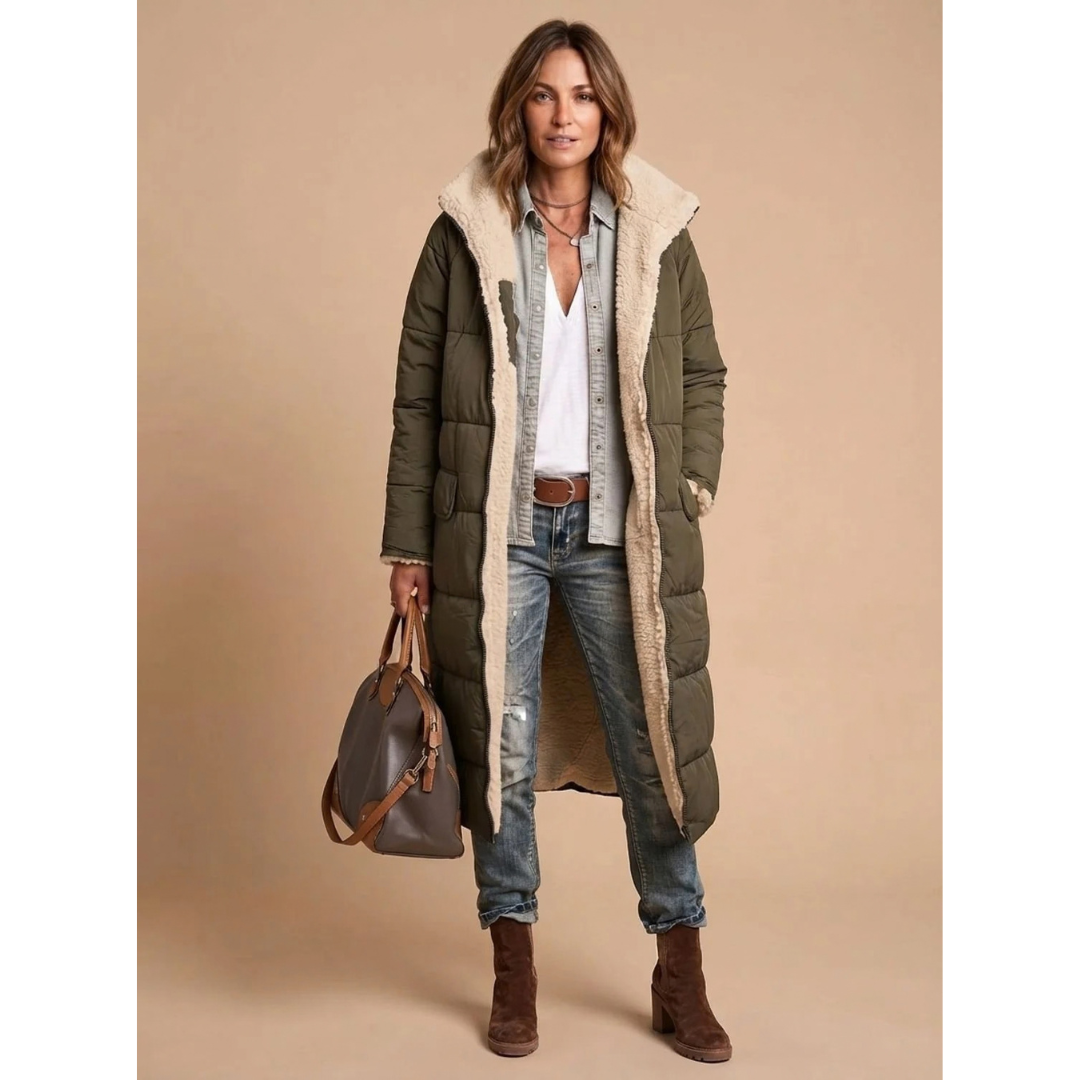 Gretel | Damen Lange Winterjacke mit Teddy Design