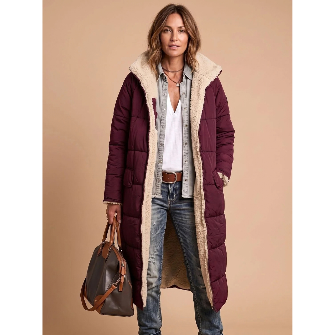 Gretel | Damen Lange Winterjacke mit Teddy Design