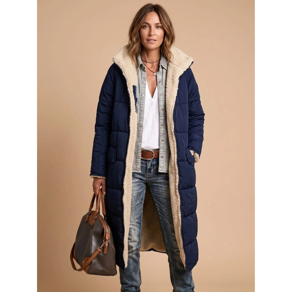 Gretel | Damen Lange Winterjacke mit Teddy Design