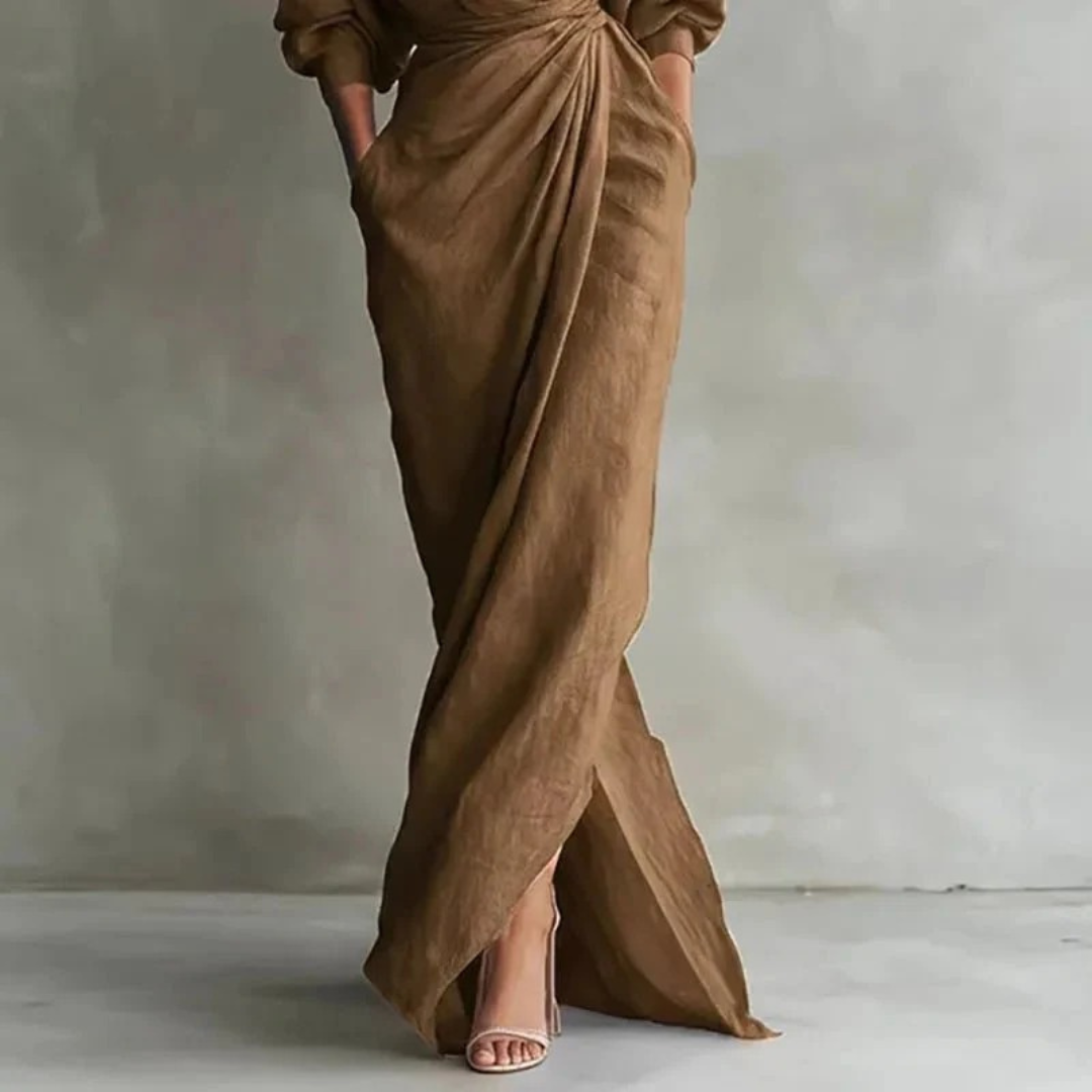 Grit | Damen Langarm Maxikleid Elegant