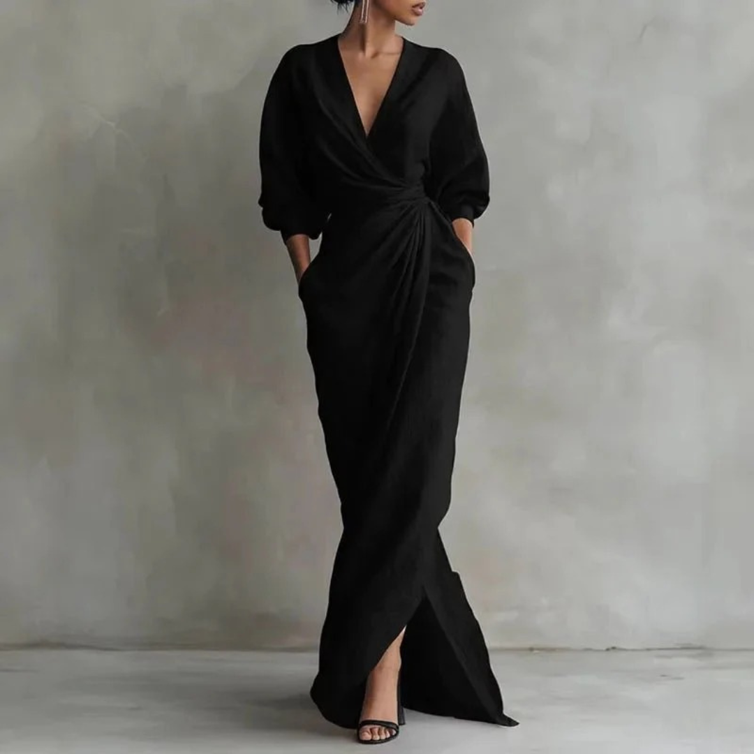 Grit | Damen Langarm Maxikleid Elegant