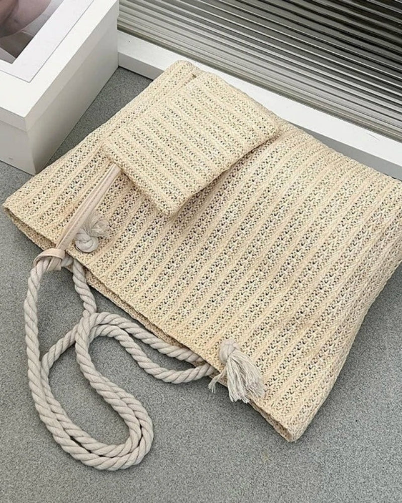 Große Shopper Tote Bag mit Seilhenkeln und Etui | Strand & Alltag