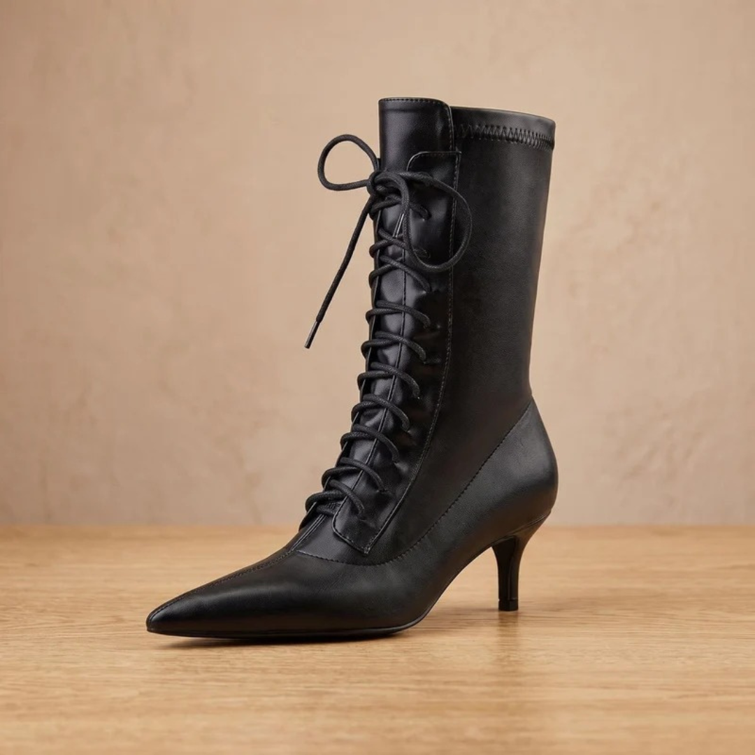 Gudrun | Damen Schwarze Orthopädische Stiefel mit Ferse und Spitze
