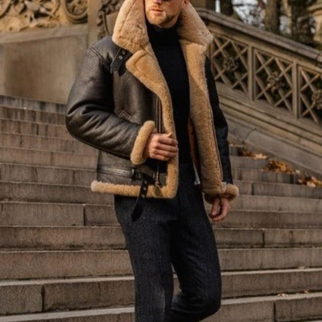 Günter | Herren Braun Winterjacke mit Reißverschluss und Kragen
