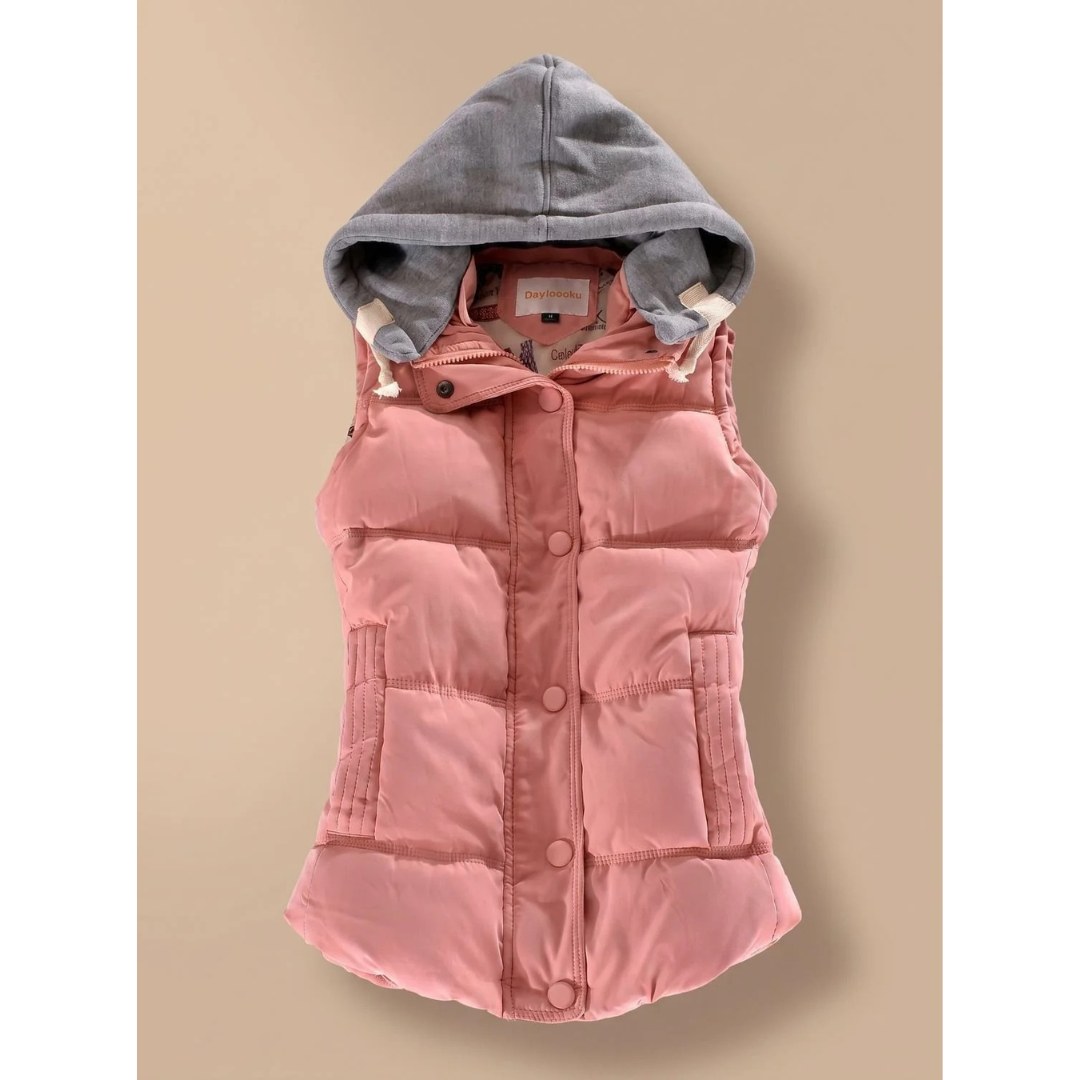 Haily | Damen Steppweste mit Kapuze, Reißverschluss und Taschen