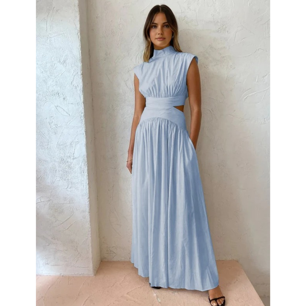 Hanna | Damen Langarm Maxikleid mit Cut-Out