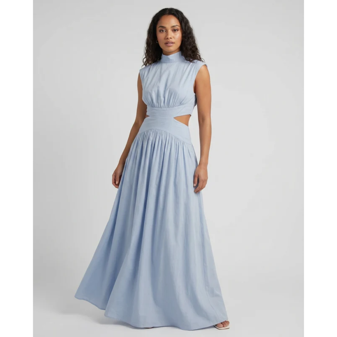 Hanna | Damen Langarm Maxikleid mit Cut-Out