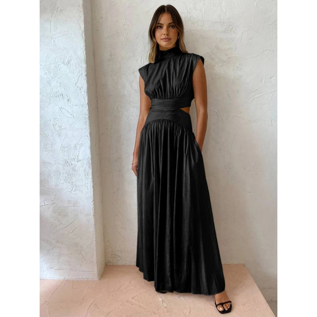Hanna | Damen Langarm Maxikleid mit Cut-Out