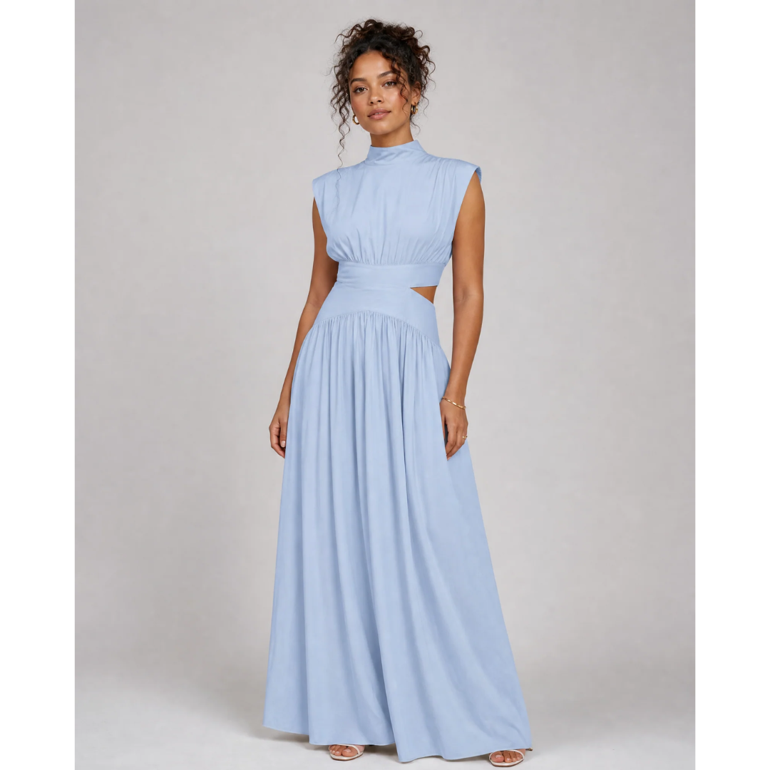 Hanna | Damen Langarm Maxikleid mit Cut-Out