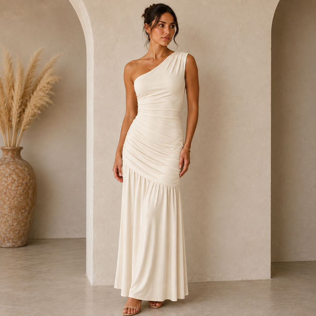 Hannah | Damen Herbst Maxikleid für Hochzeitsgäste mit Schlitz