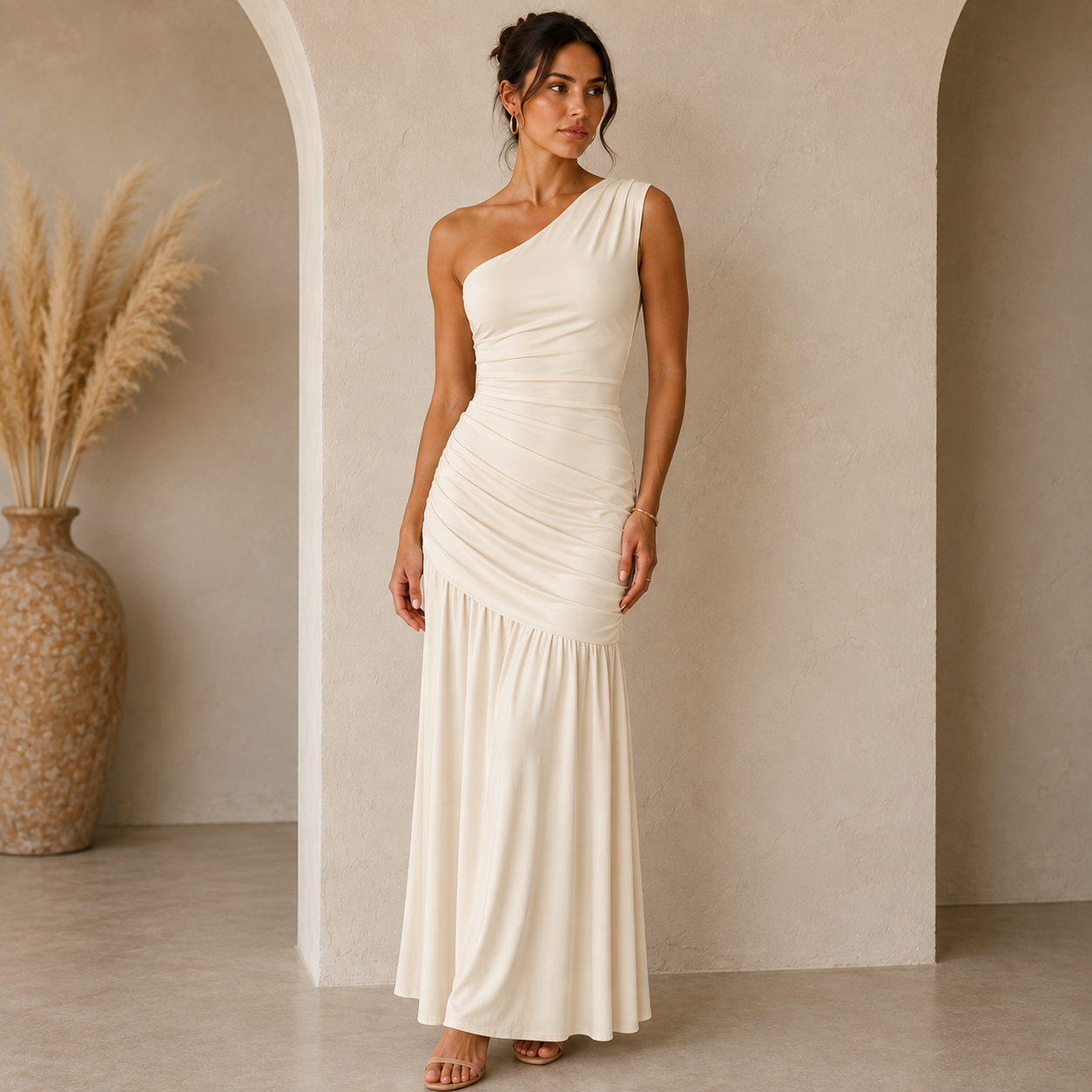 Hannah | Damen Herbst Maxikleid für Hochzeitsgäste mit Schlitz