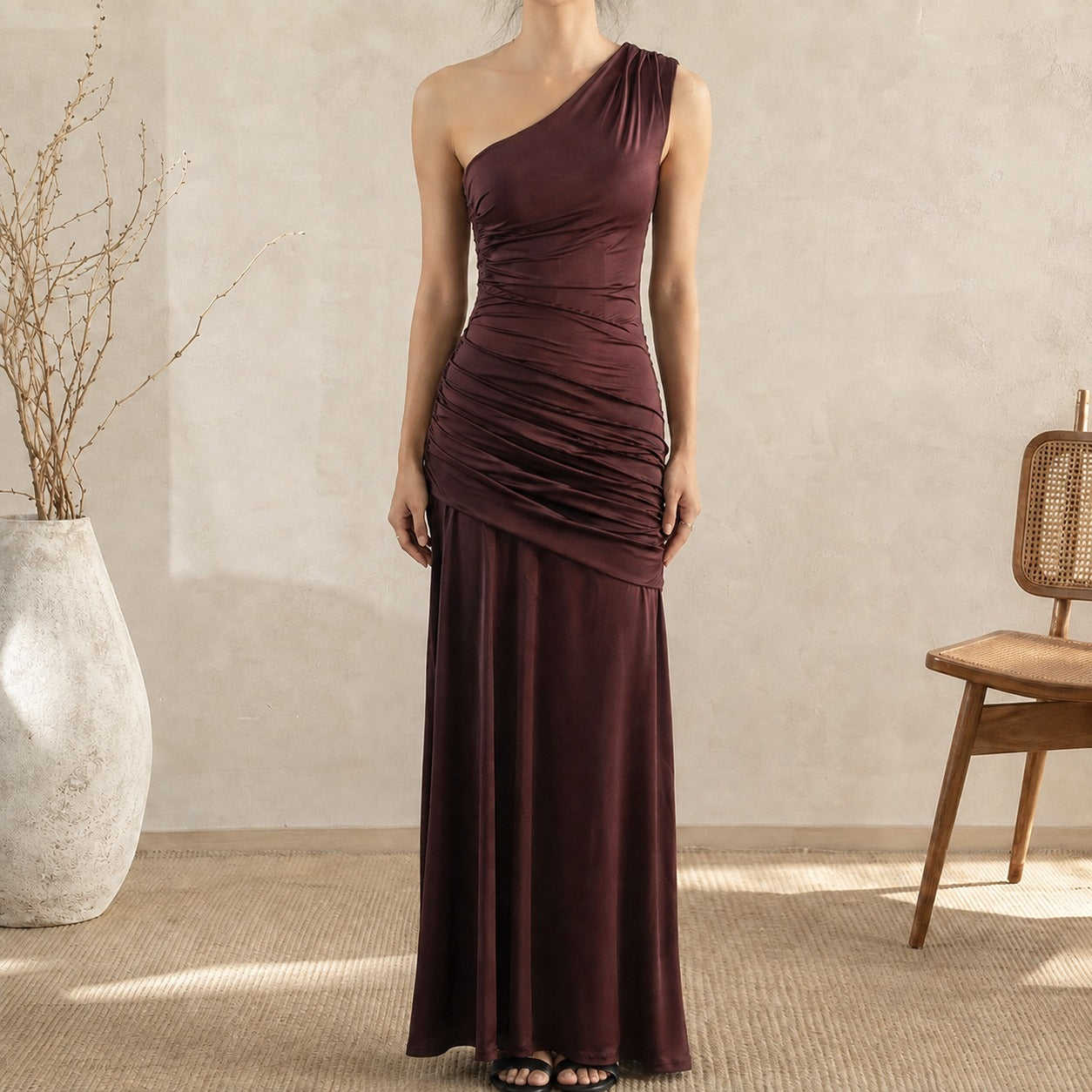 Hannah | Damen Herbst Maxikleid für Hochzeitsgäste mit Schlitz