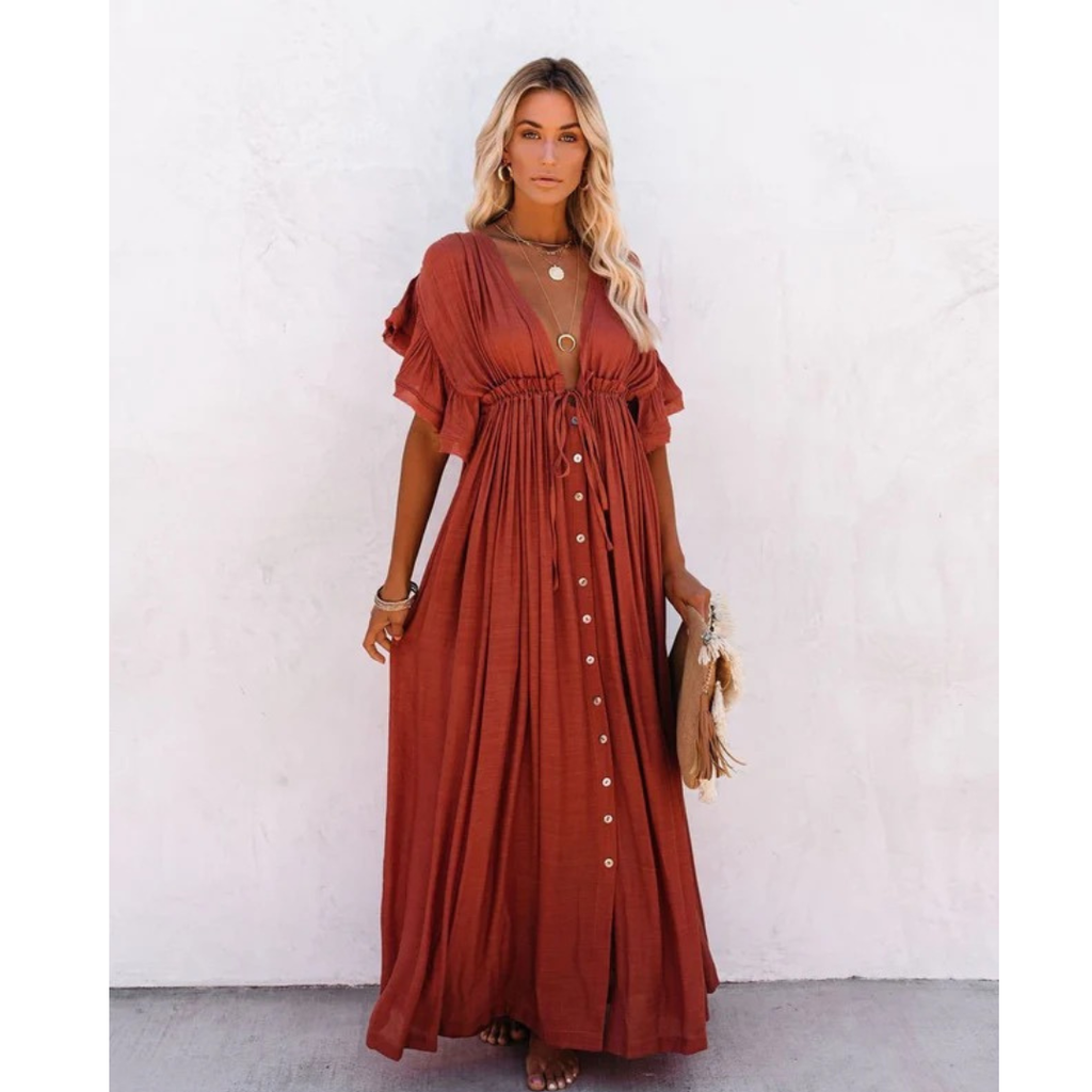 Hannah | Damen Stilvolles Sommer Maxikleid