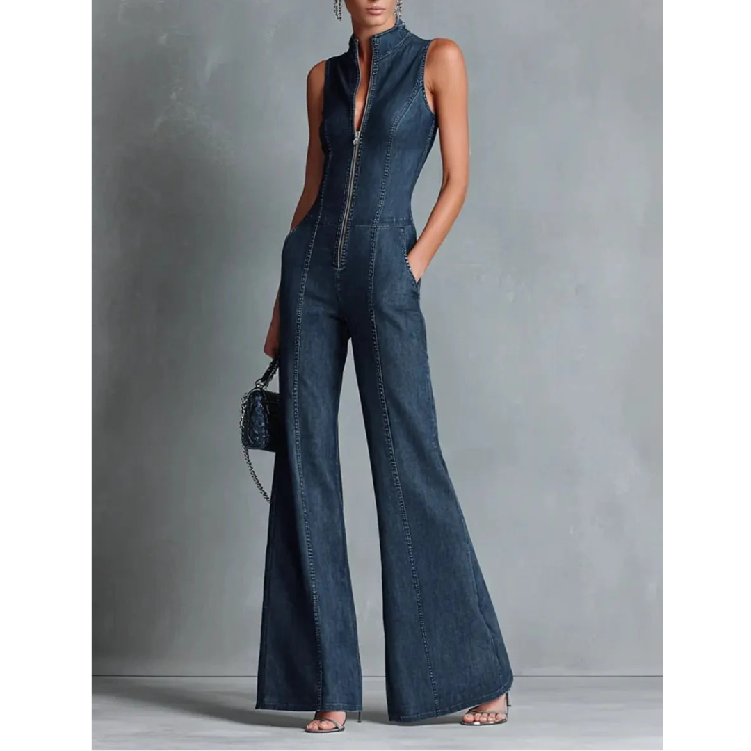 Hanne | Damen Blauer Denim Jumpsuit Freizeit