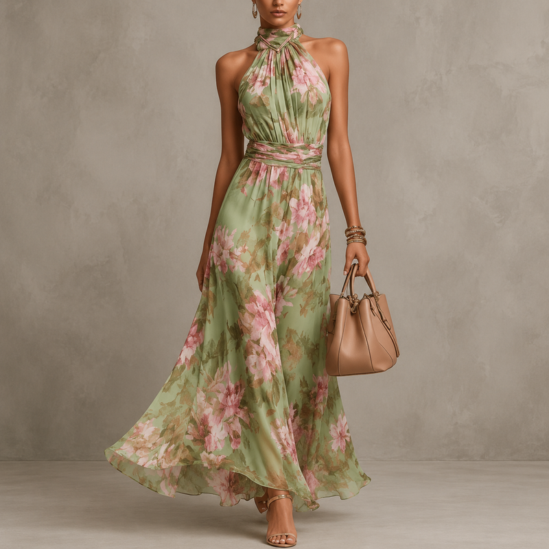 Hanne | Damen Elegant Blumen Maxikleid