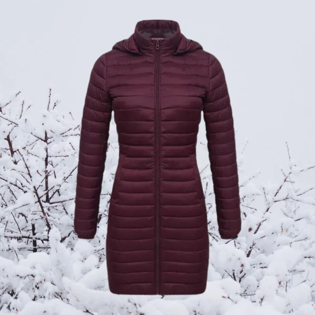 Hannelore | Damen Winterjacke mit Kapuze, Langer Schnitt und Reißverschluss