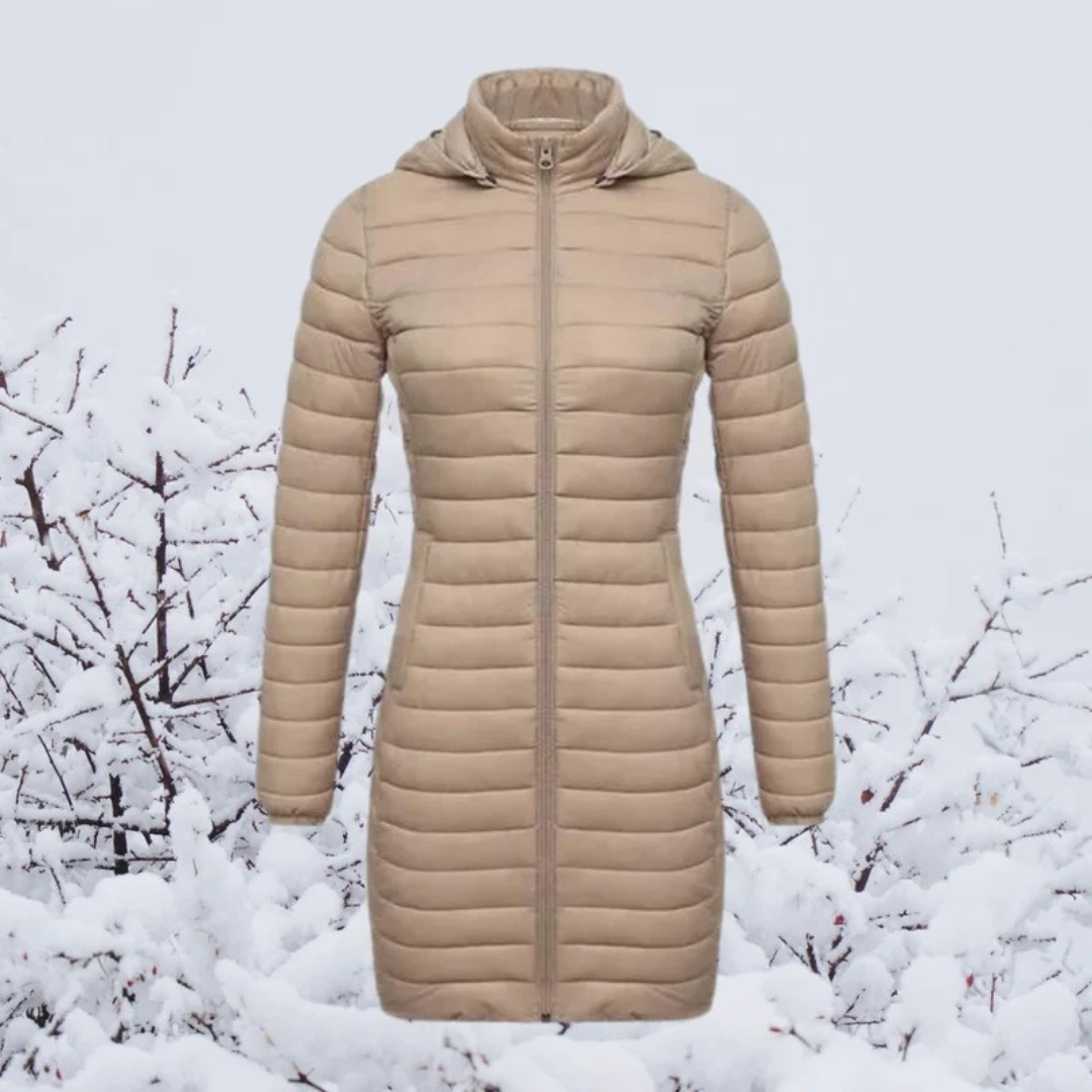 Hannelore | Damen Winterjacke mit Kapuze, Langer Schnitt und Reißverschluss