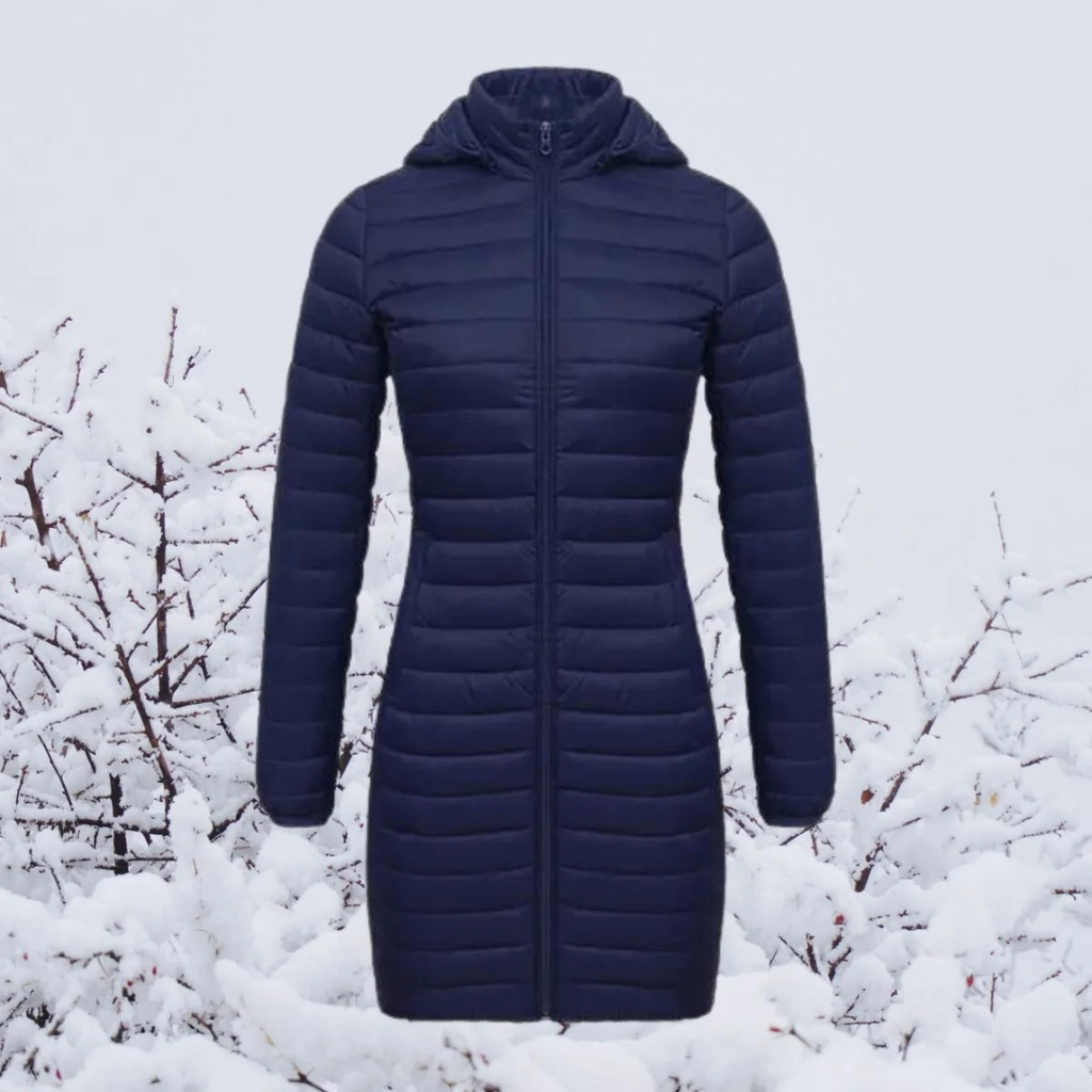 Hannelore | Damen Winterjacke mit Kapuze, Langer Schnitt und Reißverschluss
