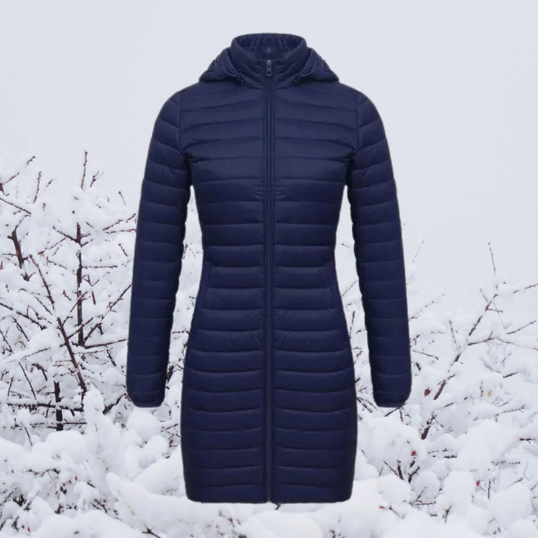 Hannelore | Damen Winterjacke mit Kapuze, Langer Schnitt und Reißverschluss