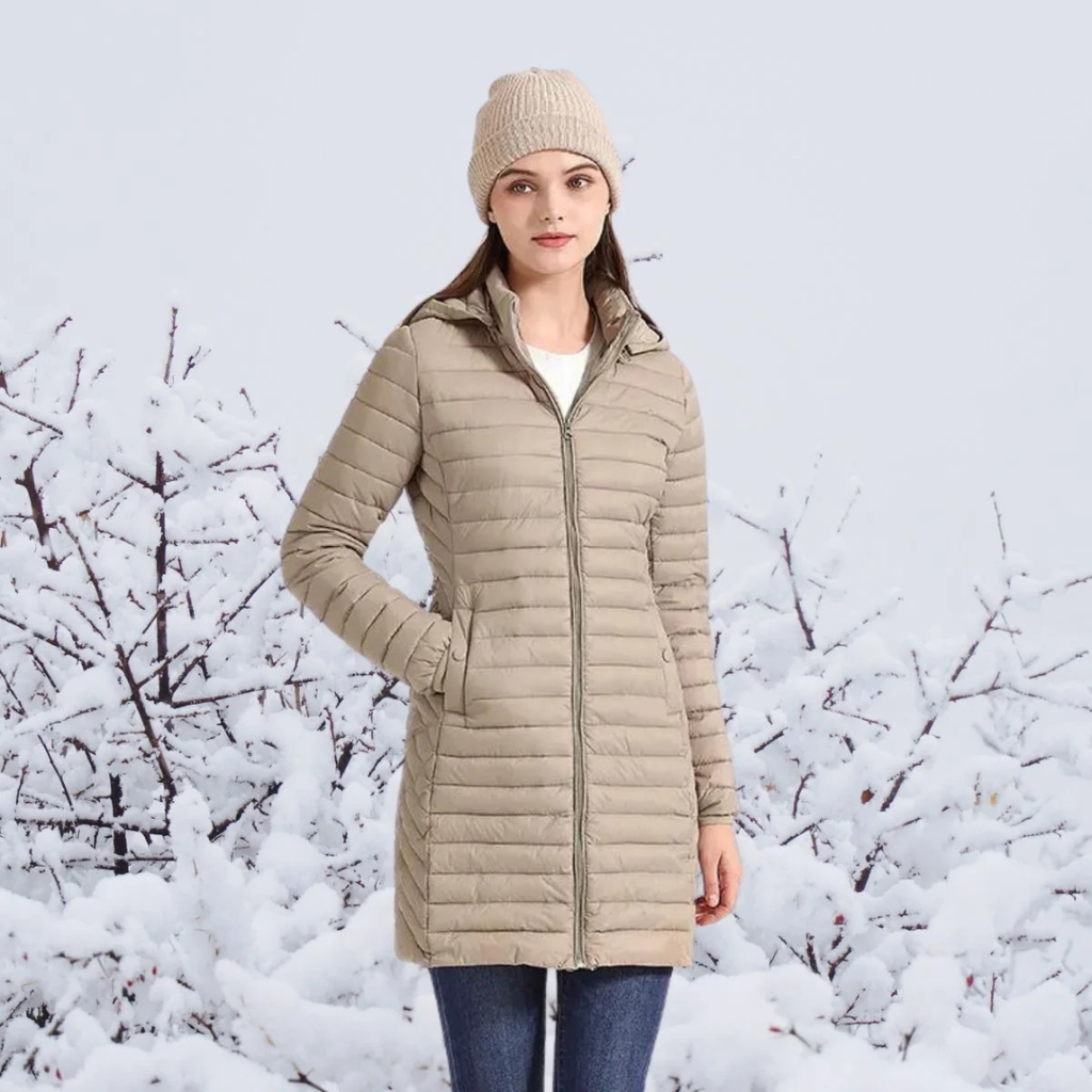 Hannelore | Damen Winterjacke mit Kapuze, Langer Schnitt und Reißverschluss