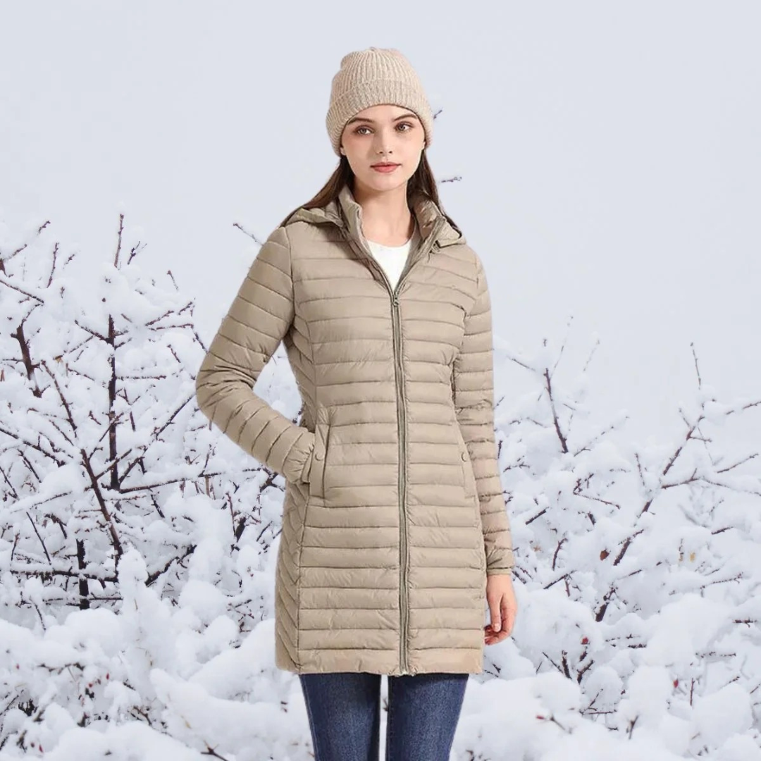 Hannelore | Damen Winterjacke mit Kapuze, Langer Schnitt und Reißverschluss