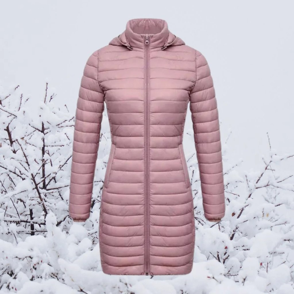 Hannelore | Damen Winterjacke mit Kapuze, Langer Schnitt und Reißverschluss
