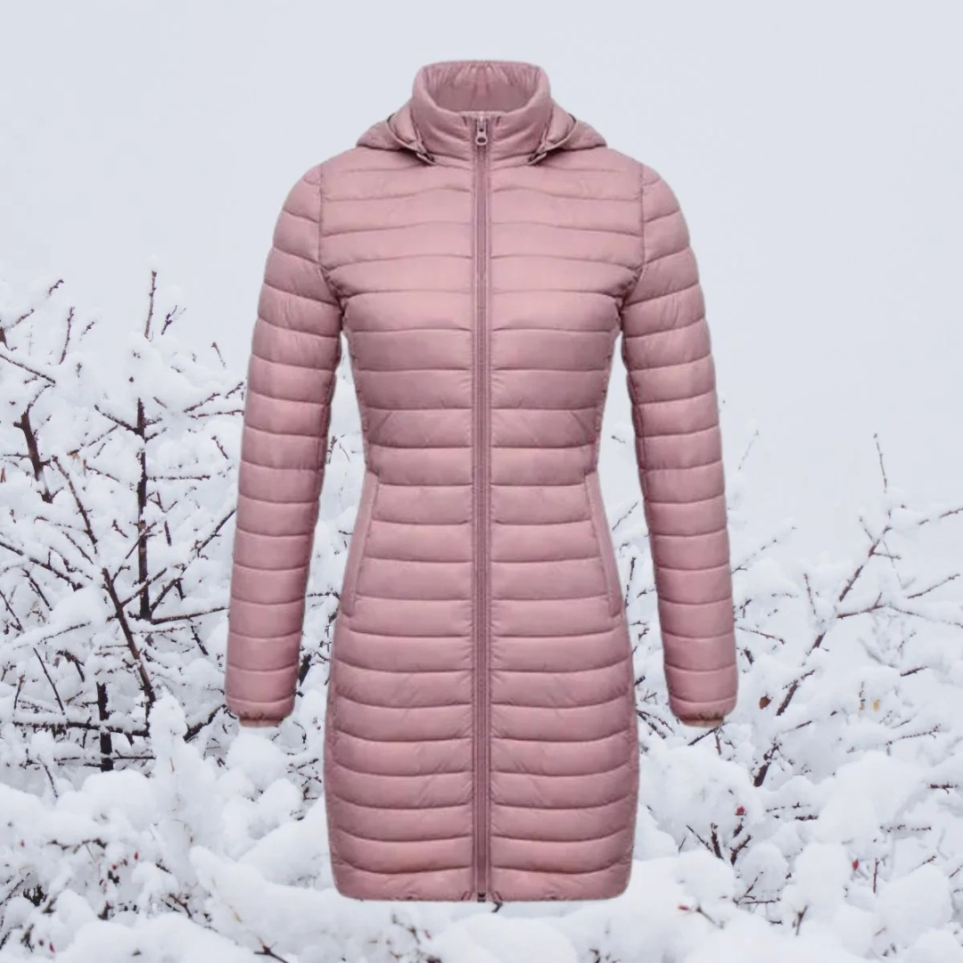 Hannelore | Damen Winterjacke mit Kapuze, Langer Schnitt und Reißverschluss