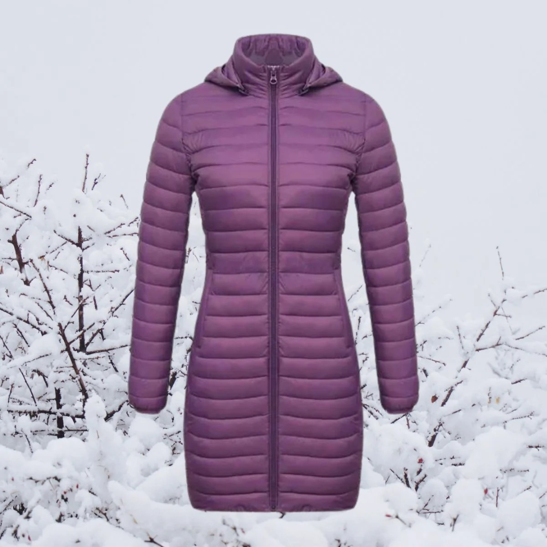 Hannelore | Damen Winterjacke mit Kapuze, Langer Schnitt und Reißverschluss