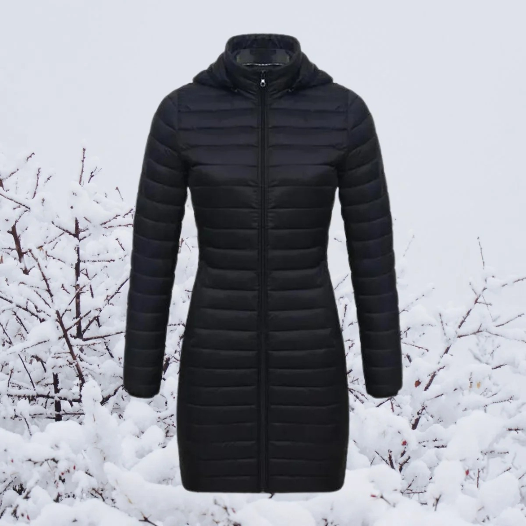 Hannelore | Damen Winterjacke mit Kapuze, Langer Schnitt und Reißverschluss