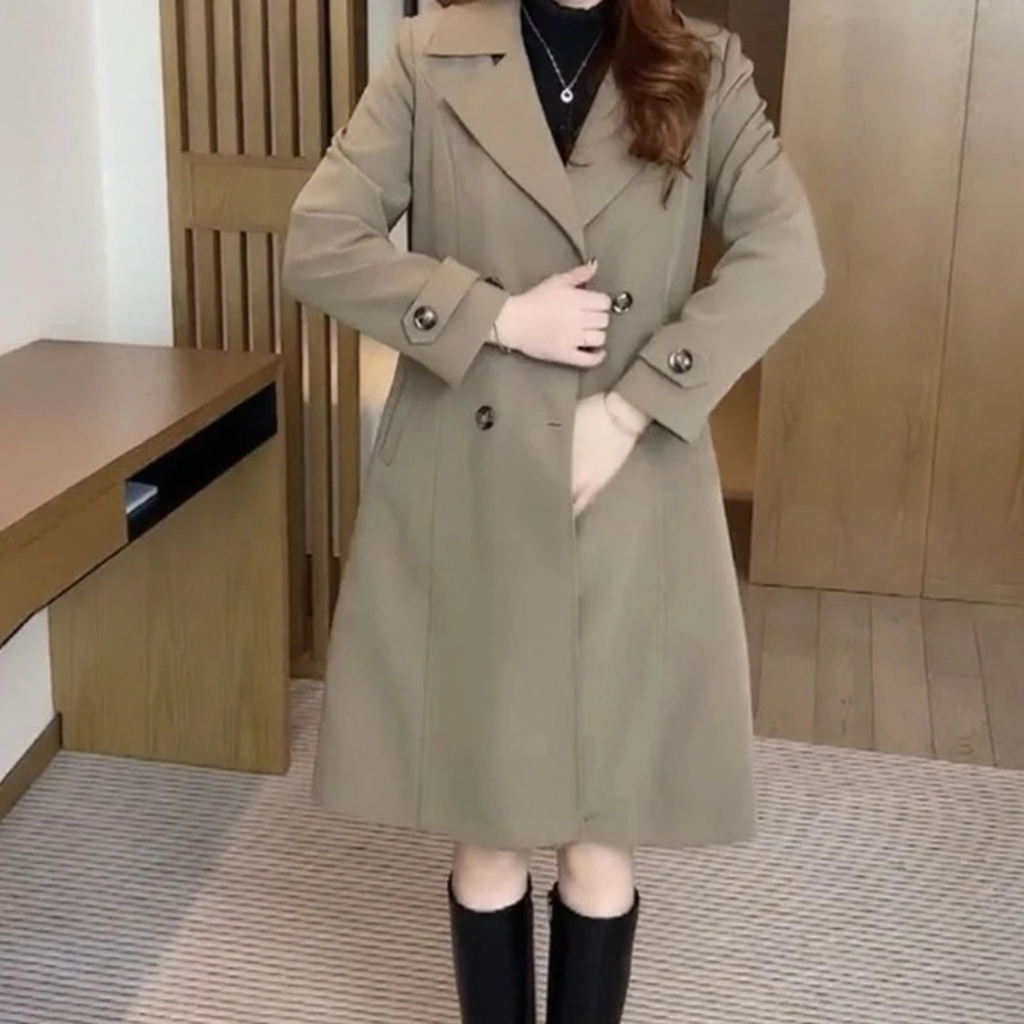 Hanni | Damen Lange Winterjacke im Zweireiher Stil