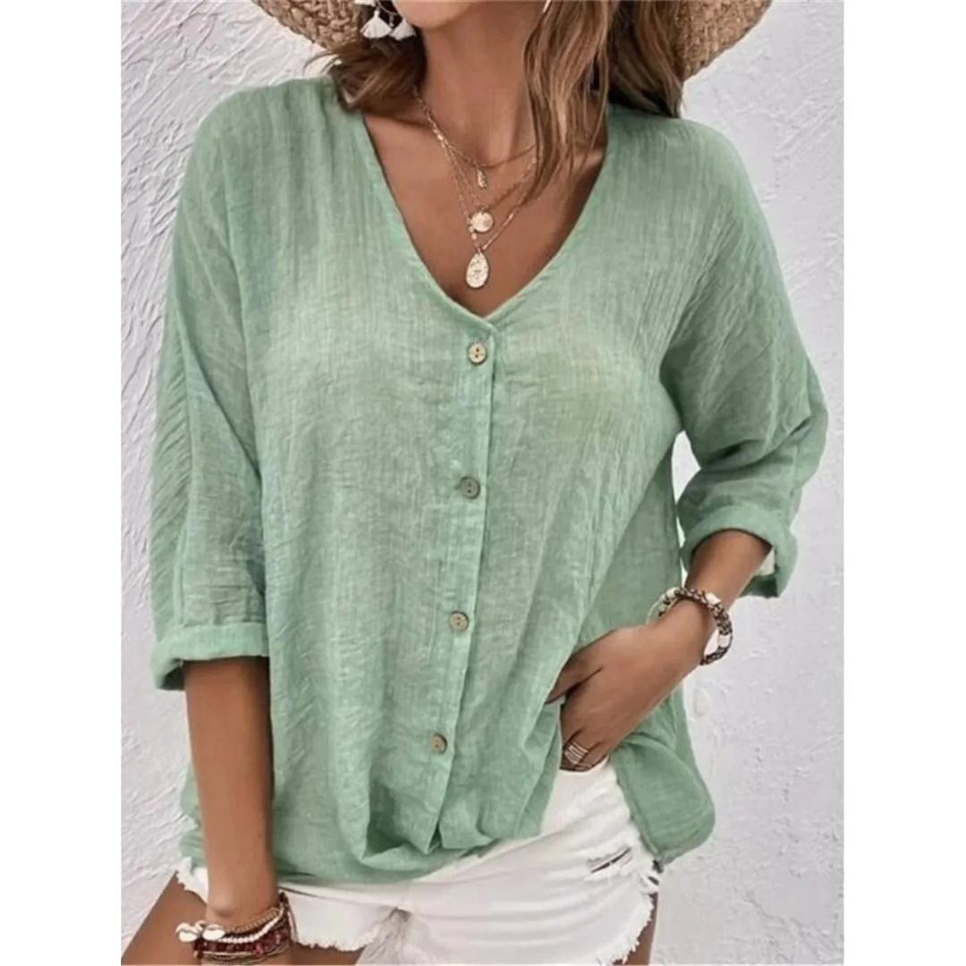 Hedwig | Damen Stilvolle Bluse V-Ausschnitt Elegant Modern