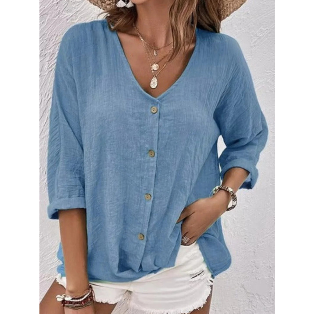 Hedwig | Damen Stilvolle Bluse V-Ausschnitt Elegant Modern