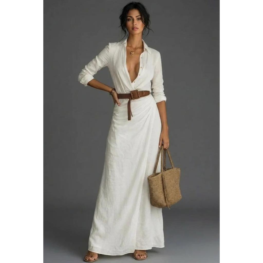 Heide | Damen Elegantes Wickel Maxikleid