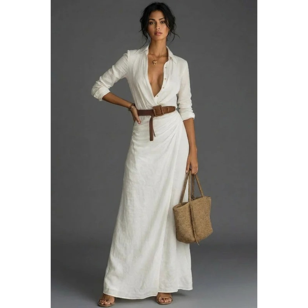 Heide | Damen Elegantes Wickel Maxikleid