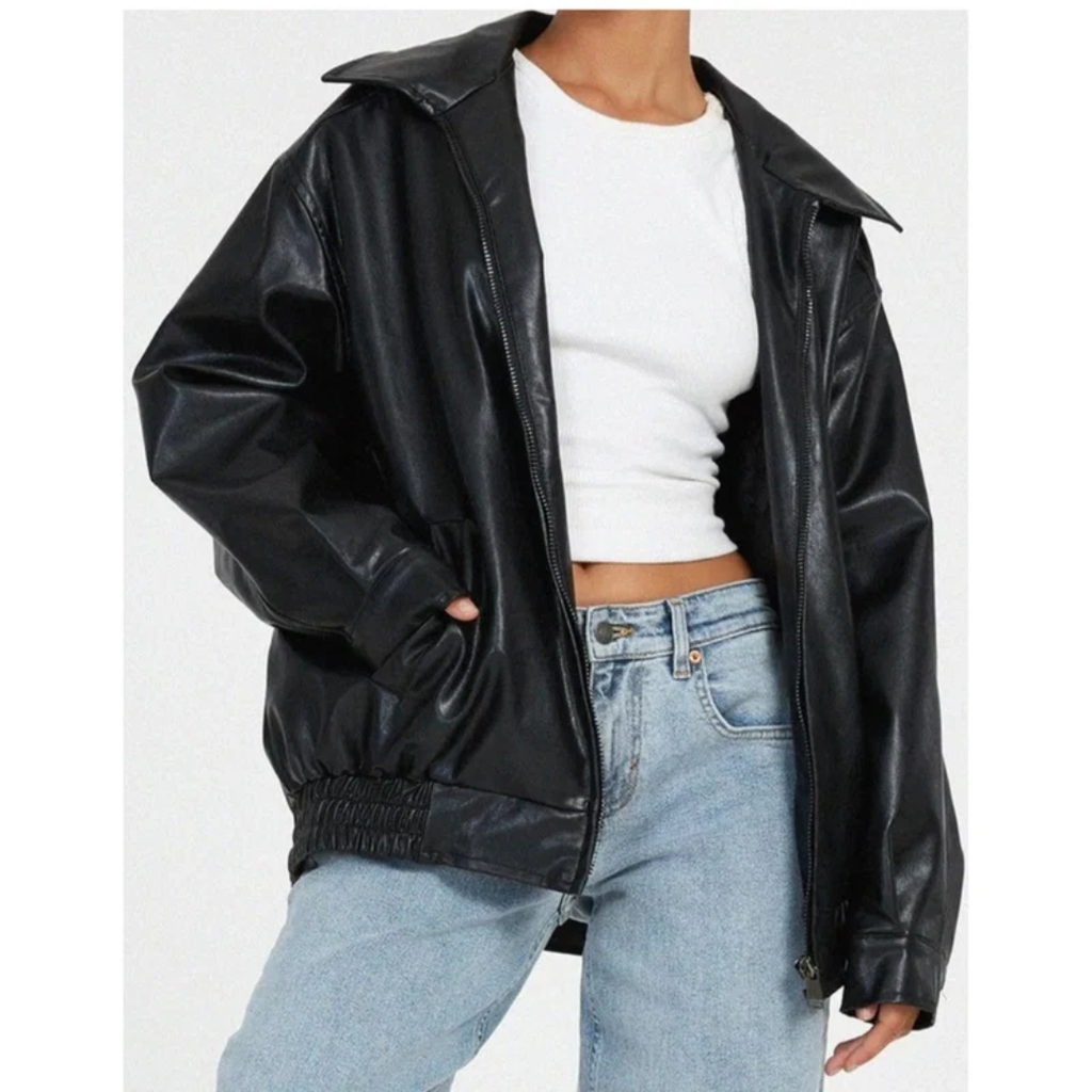 Heidi | Oversized Kunstlederjacke mit Reißverschluss
