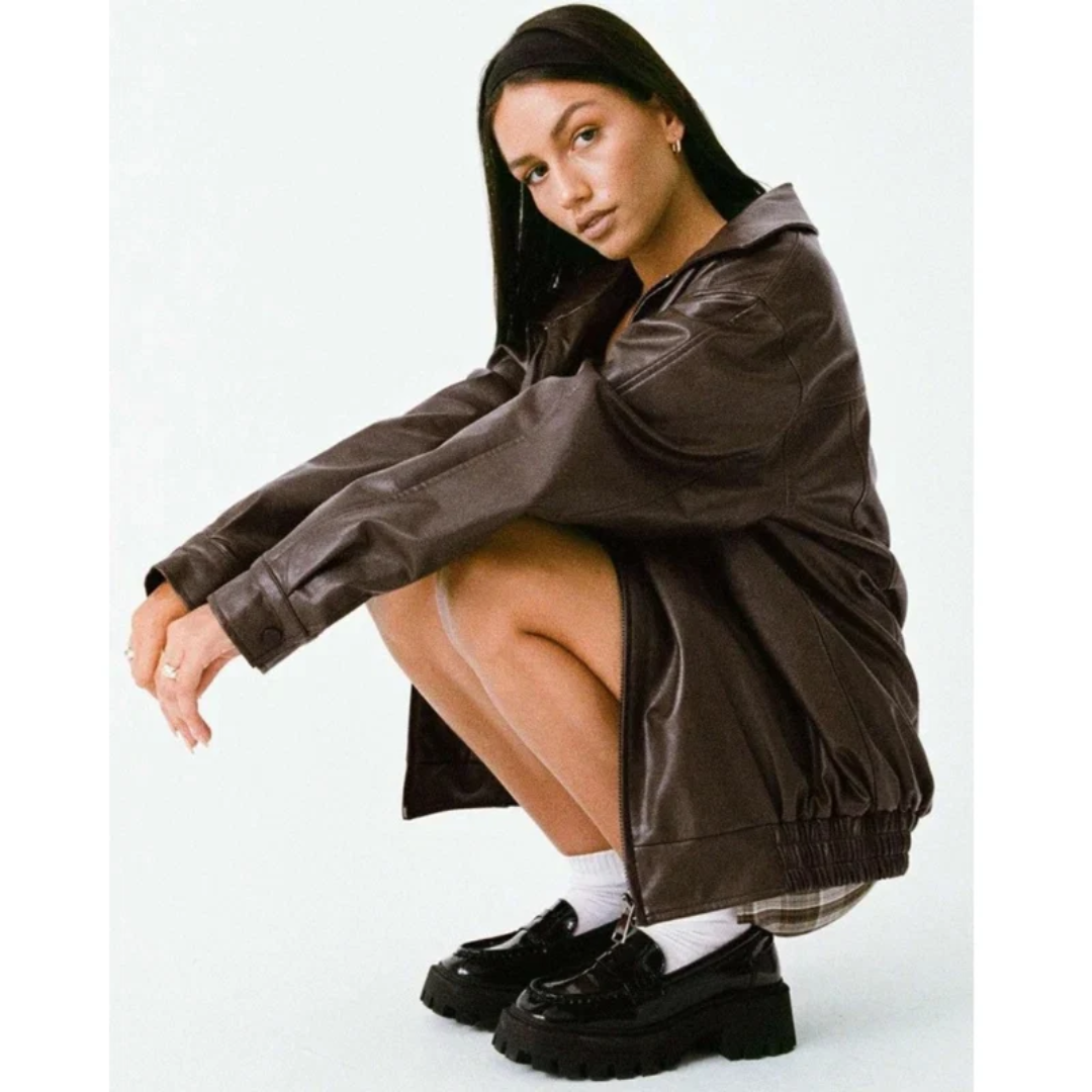 Heidi | Oversized Kunstlederjacke mit Reißverschluss