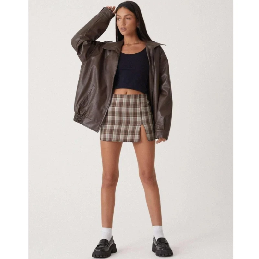 Heidi | Oversized Kunstlederjacke mit Reißverschluss