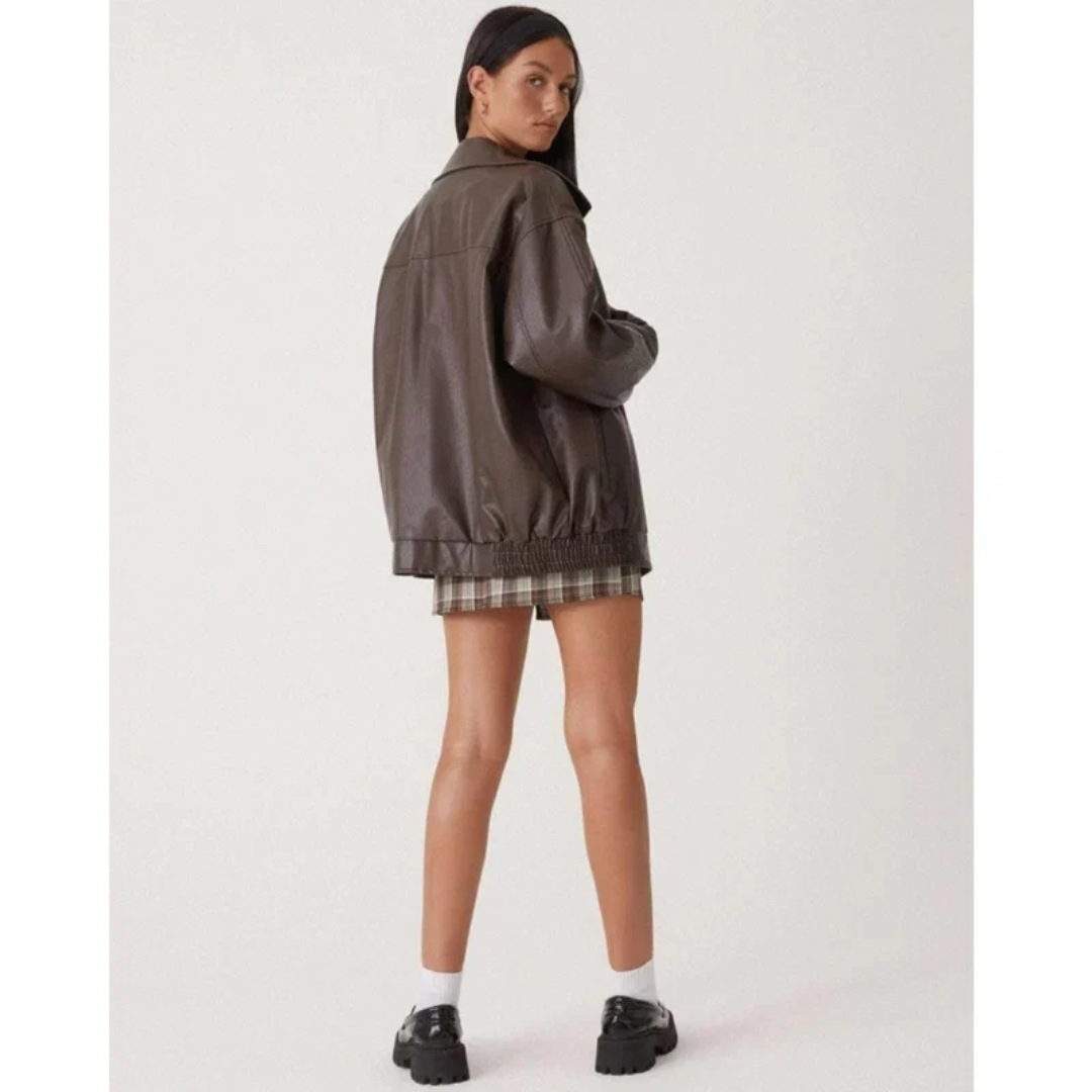 Heidi | Oversized Kunstlederjacke mit Reißverschluss